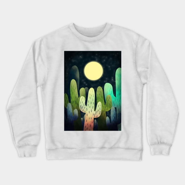 Night Time Cactus Crewneck Sweatshirt by Swadeillustrations